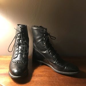 Vintage Genuine Leather Combat Boots Size 10